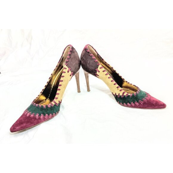 Dolce & Gabbana Multicolor Suede Patchwork Pointed-Toe Stiletto Heels- LT3264 - Picture 4 of 9